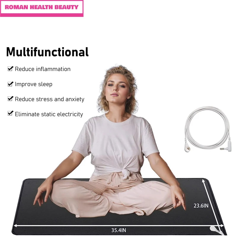 90X60Cm Grounding Mat for Improving Sleep Grounding Pad Health with Earthing Cable EMF Recovery Protection Release Electrostatic